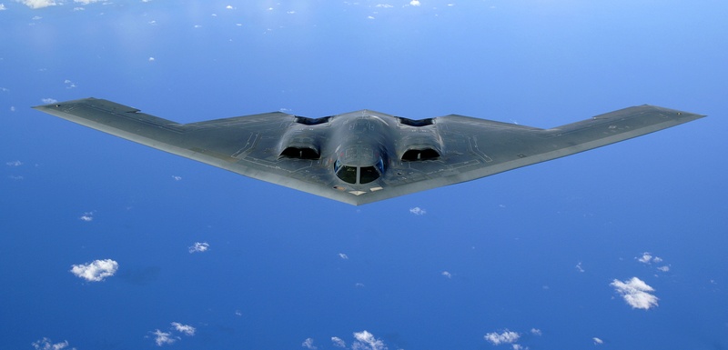 A B-2 bomber in midflight